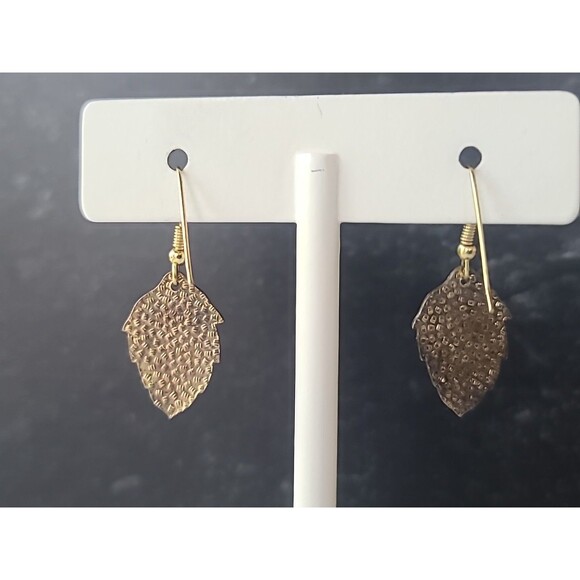 Cloisonne Floral And Butterfly Leaf Shaped Pierced Dangling Earrings Vintage - Picture 7 of 10